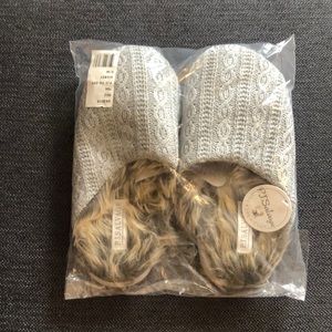 P.J. Salvage Faux Fur Trim Cable Knit Slippers